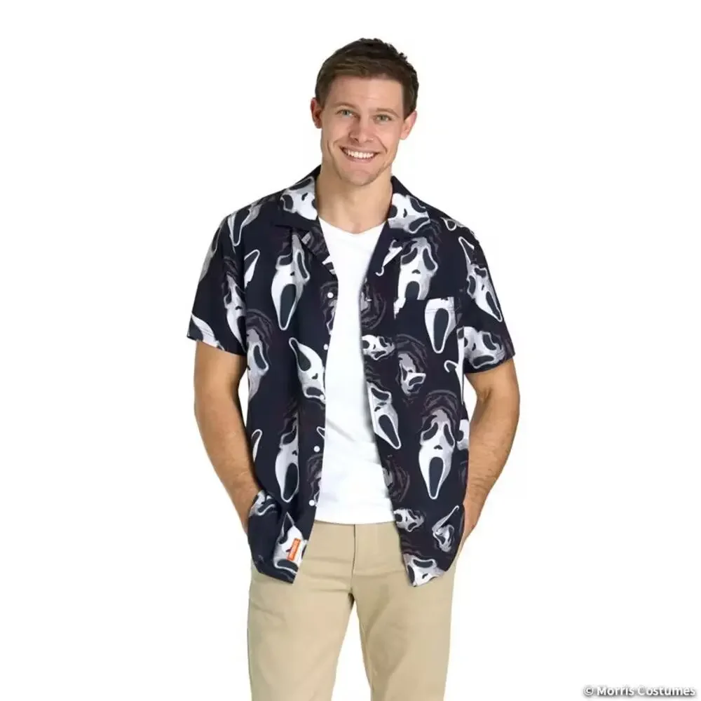 MENS GHOST FACE HAWAIIAN SHORT SLEEVE BUTTON UP SHIRT SIZE XL
